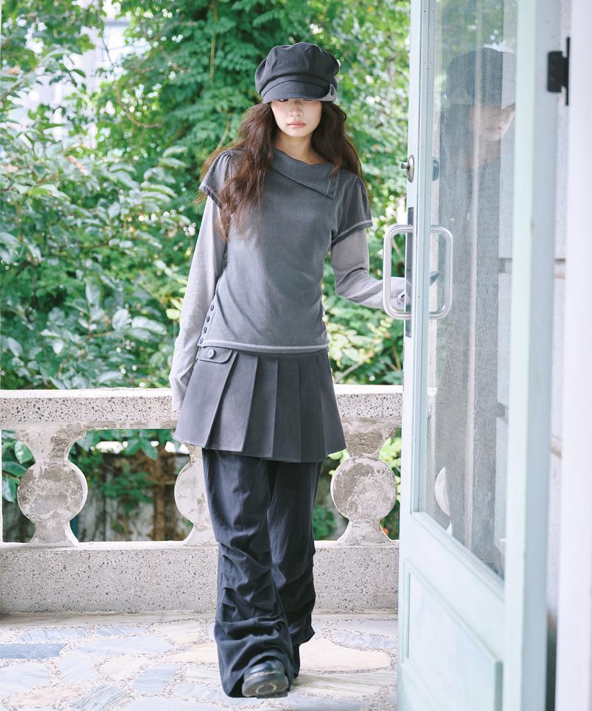 ITZAVIBE Folding Shirring Pants - Black