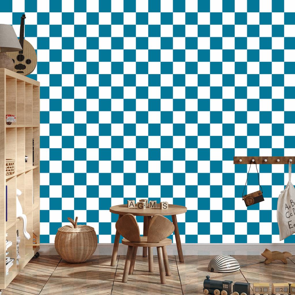 Checkerboard Wallpaper Turquoise, Turquoise Center for Living Room and Bedroom 50x1000