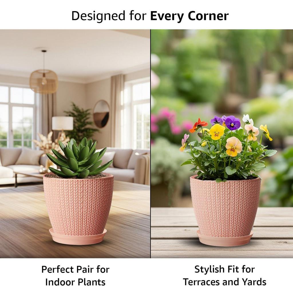 Runder 5-Zoll/12,9-cm-Blumenübertopf für drinnen und draußen, am besten für Terrasse/Balkon/Zuhause/Büro-Dekor - 5er-Set