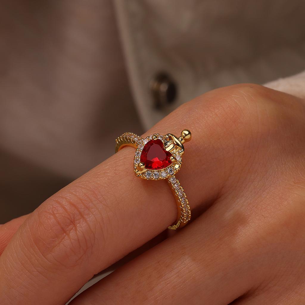 Anillos Reina Roja Cristal De Rodio Elegant Women Heart Zirconia Ring Stainless Steel Gold Color Jewelry Wedding Romantic Gift