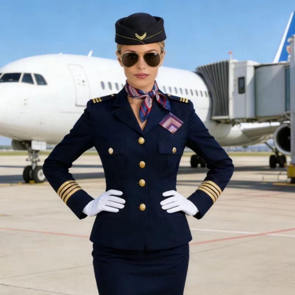 Gloves Scarf Women's Stewardess Costume Dress Up Flight Attendant Hat Stage Performance