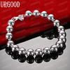 925 Sterling Silver 10mm Round Bead Chain Bracelet Fashion Wedding Jewelry