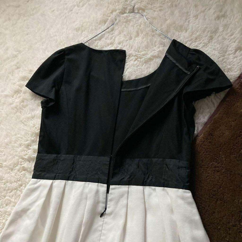 Used M's Gracie Different Materials with Belt Docking Summer Dress White Black 38