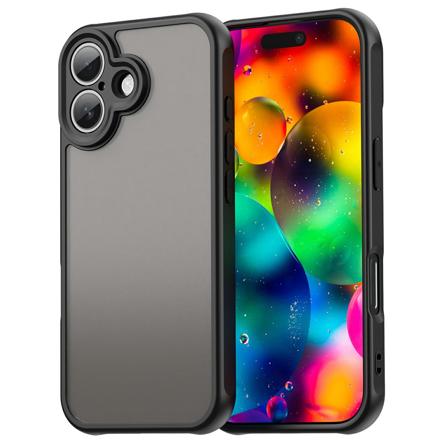 

For iPhone 17 Case Drop Proof Airbags Frosted Translucent PC+TPU Phone Back Cover Black