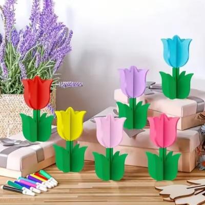 6Pcs Unfinished Wood Tulip Shapes, DIY Paintable Craft Kit for Spring , Home Table Decor & Mother's Day  Project
