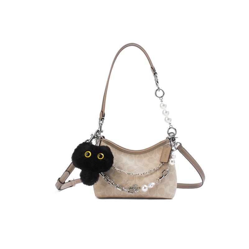 

COACH shoulder bag [Customized bag] Laurel 19 warm brown texture, small flowers, ribbon Pearl Love Star Hanging Basic Package (Pack + Dust Bag) срібний