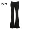 Women Flared Pants Elastic High Waist Solid Color Casual Trousers Basic Style Slim Fit Long Pants Daily Wear