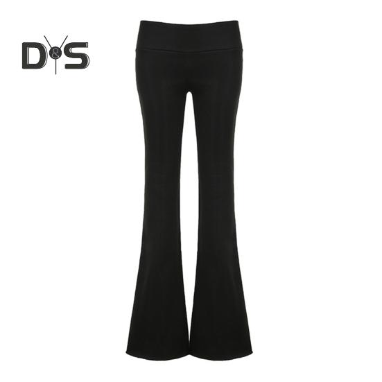Women Flared Pants Elastic High Waist Solid Color Casual Trousers Basic Style Slim Fit Long Pants Daily Wear