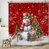 Christmas Shower Curtain Funny Cartoon Santa Claus Silver Fir Branches Snowflakes Grey New Year Home Decor Bathroom Curtains Set