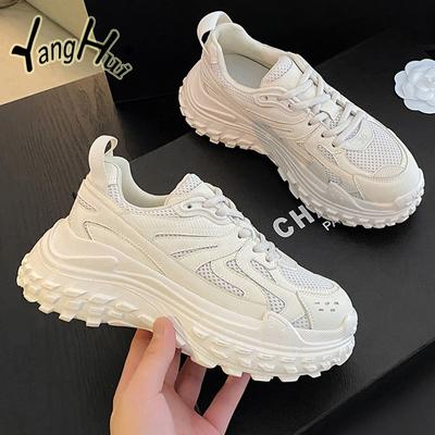Korean Style Mesh Breathable Thick Bottom Wear Resistance Anti-slip Platform Sneakers 2024 Fashion Sports Running Shoes Summer