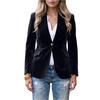 Women's Fashion Elegant Solid Color Long Sleeve Velvet Blazer Button Closure Notched Lapel Suit Jacket for Office Work Casual Wear