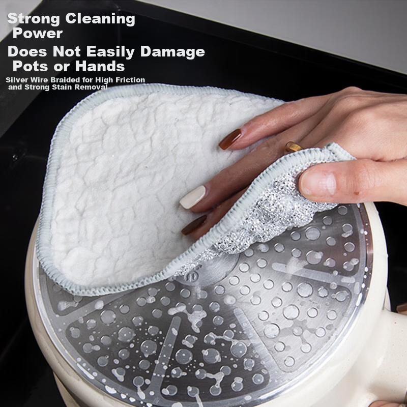 Dafurei 5-Pack Double-Layer Thickened Dish Cloths, Absorbent Silver Fiber Cotton Gauze Dishwashing Scrubbers and Pot Cleaning Cloths