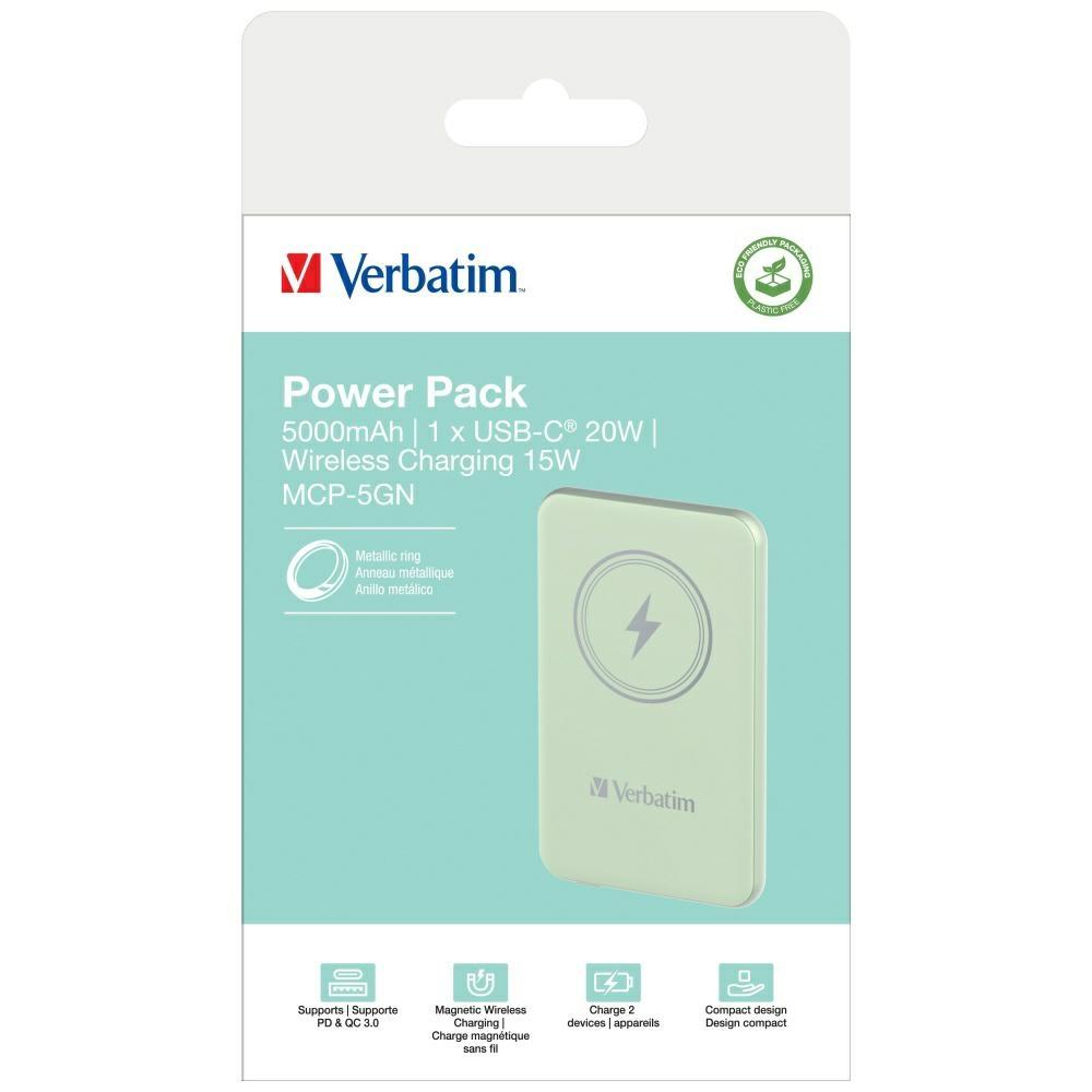 Verbatim Powerbank Indukcyjny `N` Go 15W5000Mah Wireless Magnetic Zielony/Green 32241