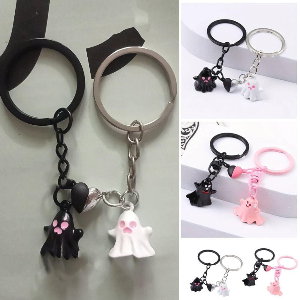 1Pair Bag Hanging Halloween Ghost Keychain Cute Key Rings Minority Magnetic Ghost Pendant  Gift