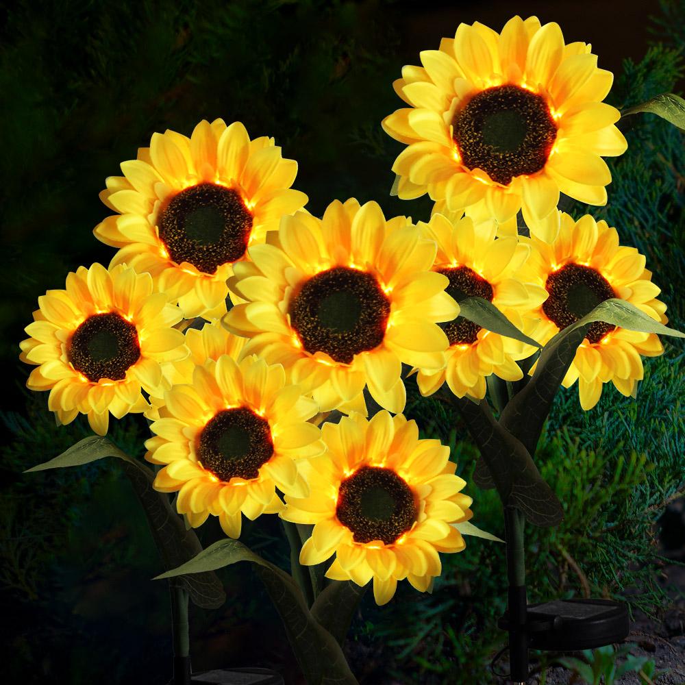 Solar Lights Outdoor Garden Decor 3 Heads Sunflower Light Waterproof Outdoor Lamp Auto ON/Off Decorative Lights for Garden Patio