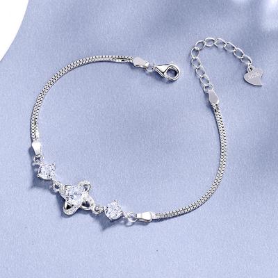 Pulsera de trébol de plata esterlina S925 con piedra incrustada giratoria, pulsera de plata esterlina sencilla y a la moda que combina con todo