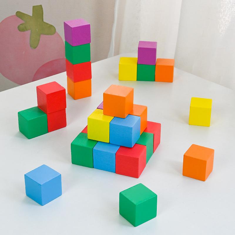 Children's Teaching Building Block Color Wooden Block Cube Wooden Block Model Cube Geometric Shape Mathematics Teaching Aids