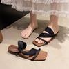 Temperament suede square-headed fairy open-toed slippers female 2025 spring new outer wear Korean version retro Spice Girl cool slippers