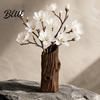 Boho Style Room Decor 3D Printed Tree Stump Ornament Creative Vase Natural Realistic Hole Prop Pen Holder Retro Brown Desktop Organizer for