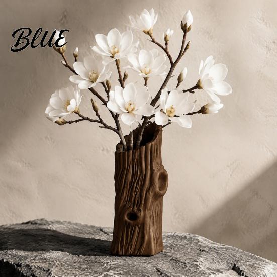 Boho Style Room Decor 3D Printed Tree Stump Ornament Creative Vase Natural Realistic Hole Prop Pen Holder Retro Brown Desktop Organizer for