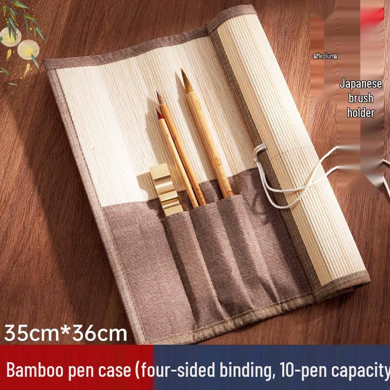 Portable Bamboo Calligraphy Brush Roll Holder