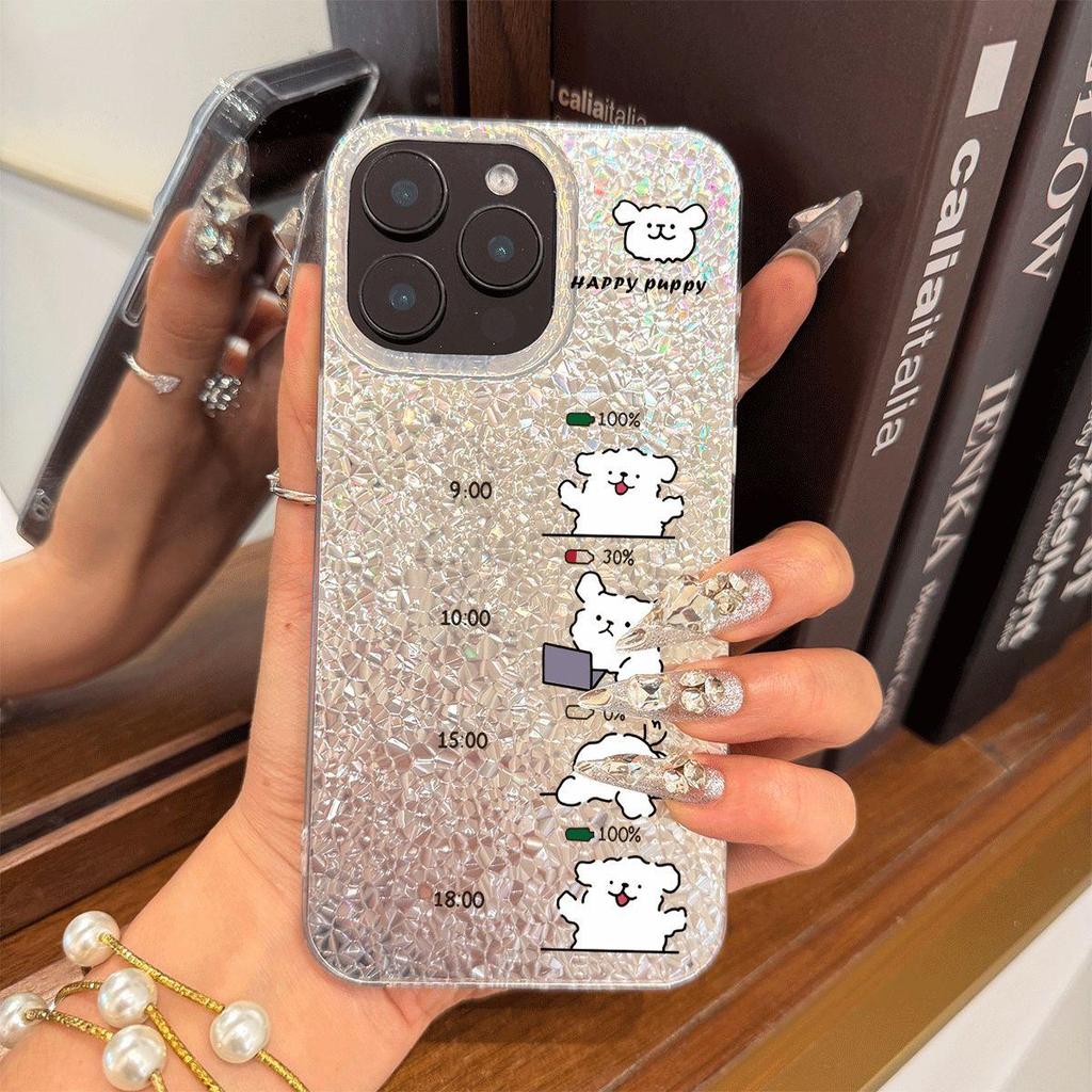 Phone Case for iphone 13 Air 15 XS Max 14 XR 16 Plus 11 17 Pro 12 18 Pro Max Daily Puppy Routine Silver Cracked Texture Shockproof Cover