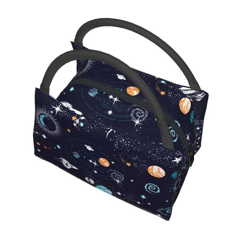 Galaxy Space Planet Print Thermal Lunch Bag Portable Insulated Bento Tote for Picnic Work Unisex Reusable Packed Lunch Box