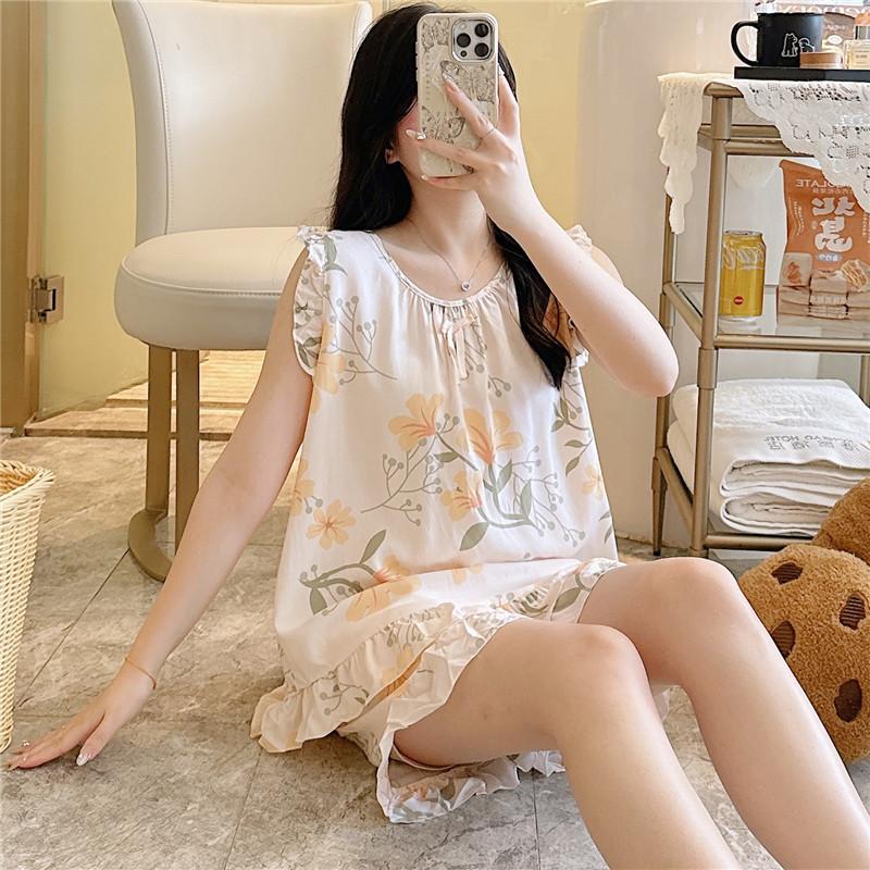 Pijamas de Algodão e Seda Feminino Fino Sexy Algodão Seda Regata Shorts Conjunto de Duas Peças Roupa de Dormir Verão