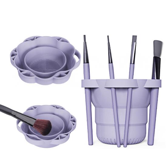 Makeup Brush Cleaning Bowl Foldable Silicone Brush Cleaning Cup Makeup Brush Drying Rack Portable Cosmetic Organizer for Home Travel
