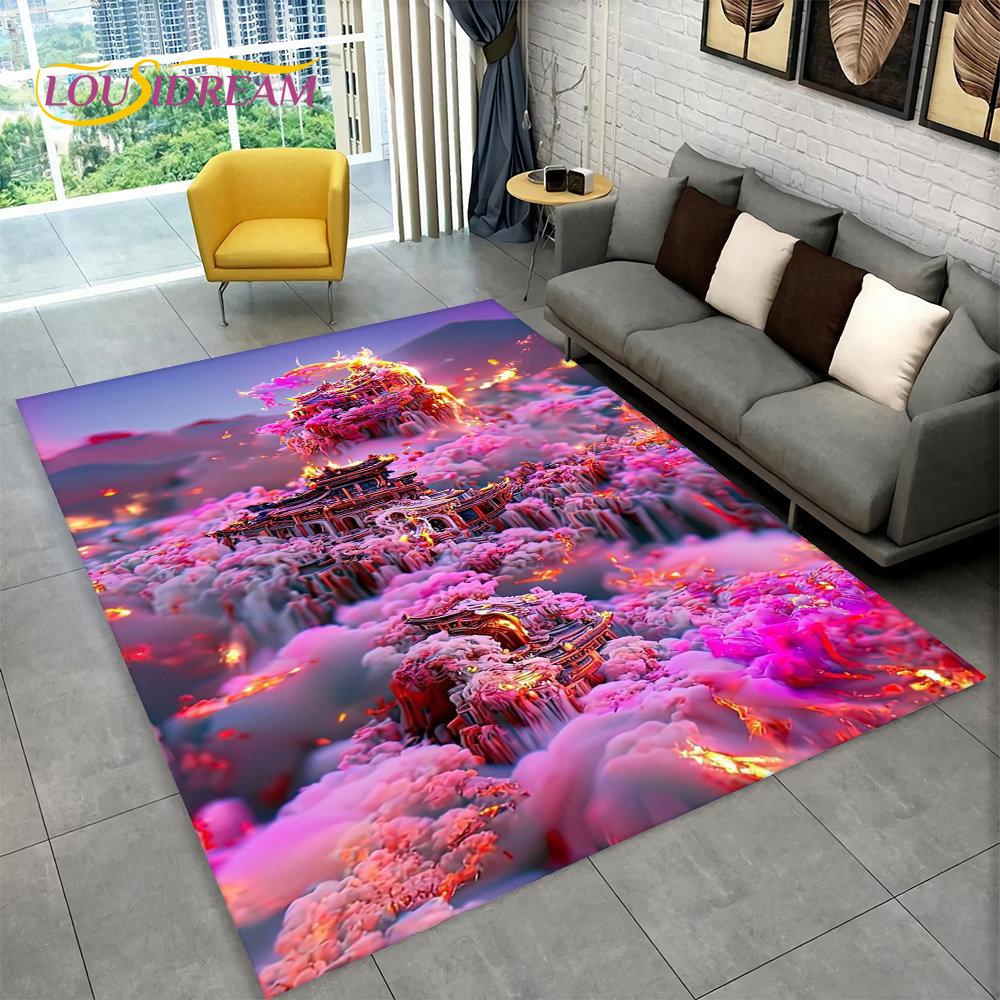 3D Beautiful Dream Magic Castle Scenic Area Rug,Carpet Rug for Living Room Bedroom Sofa Doormat Kitchen Decor Non-slip Floor Mat