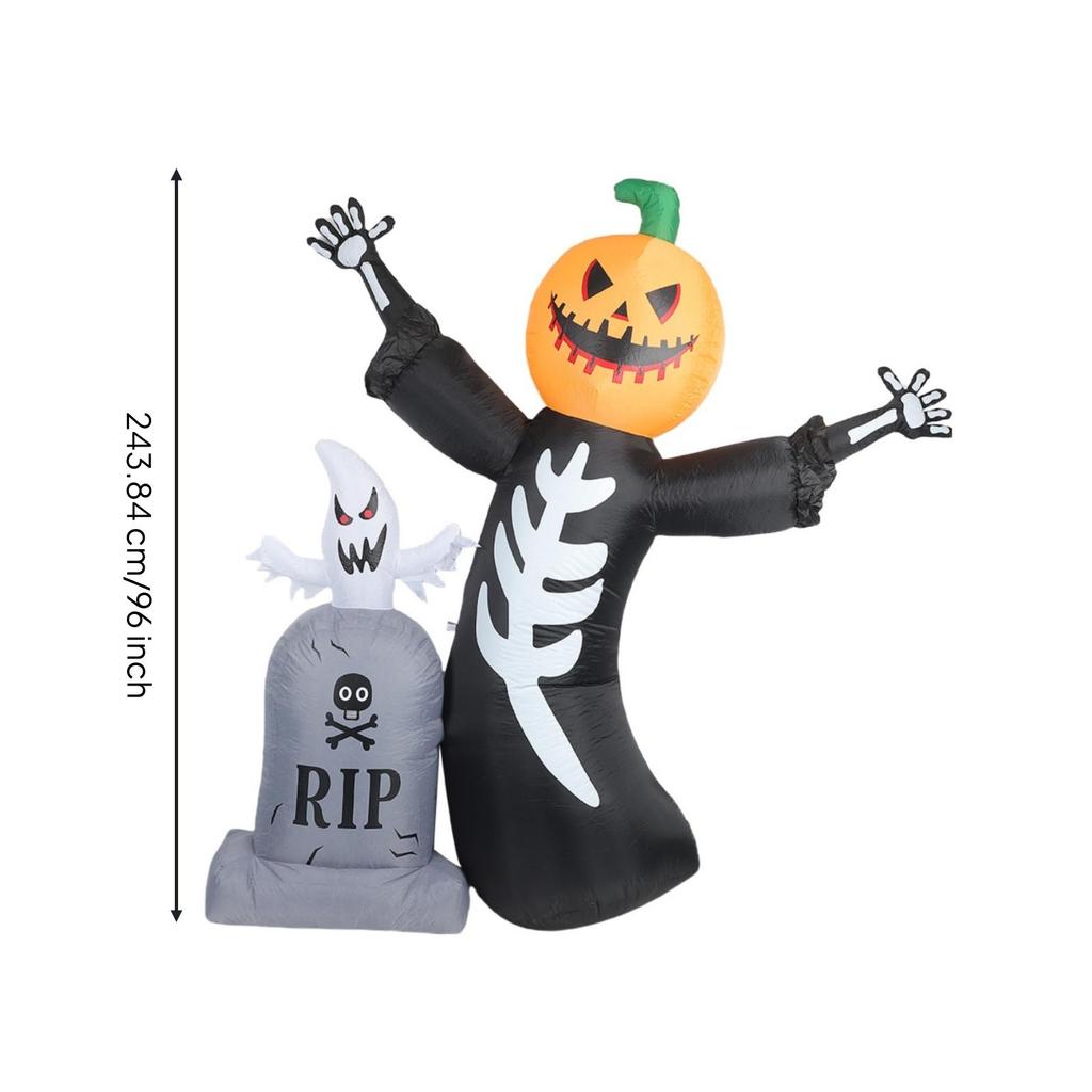 Inflatable Skeleton with Pumpkin Head Freestanding Tombstone Specters Spooky