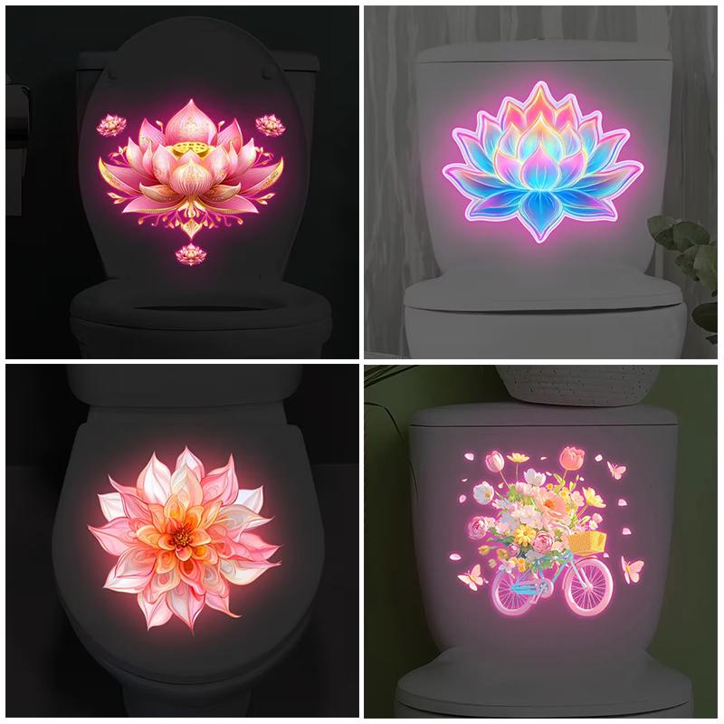 Glow-In-The-Dark Lotus Dahlia Fiets Bloem Toilet Stickers Zelfklevend Verwijderbaar Uv Nacht Decal Muurstickers Badkamer Decor