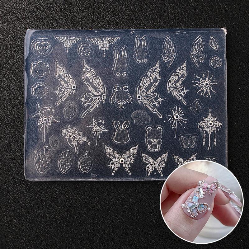 Mucegai Silicon Unghii Relief Fluture Floare Stil Francez Decorațiuni Unghii Unghii Bricolaj Design Placă Ștanțare Consumabile Artă Unghiilor