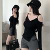 Plain Fabric Vneck Long Sleeve Tshirt With Embroidery For Women