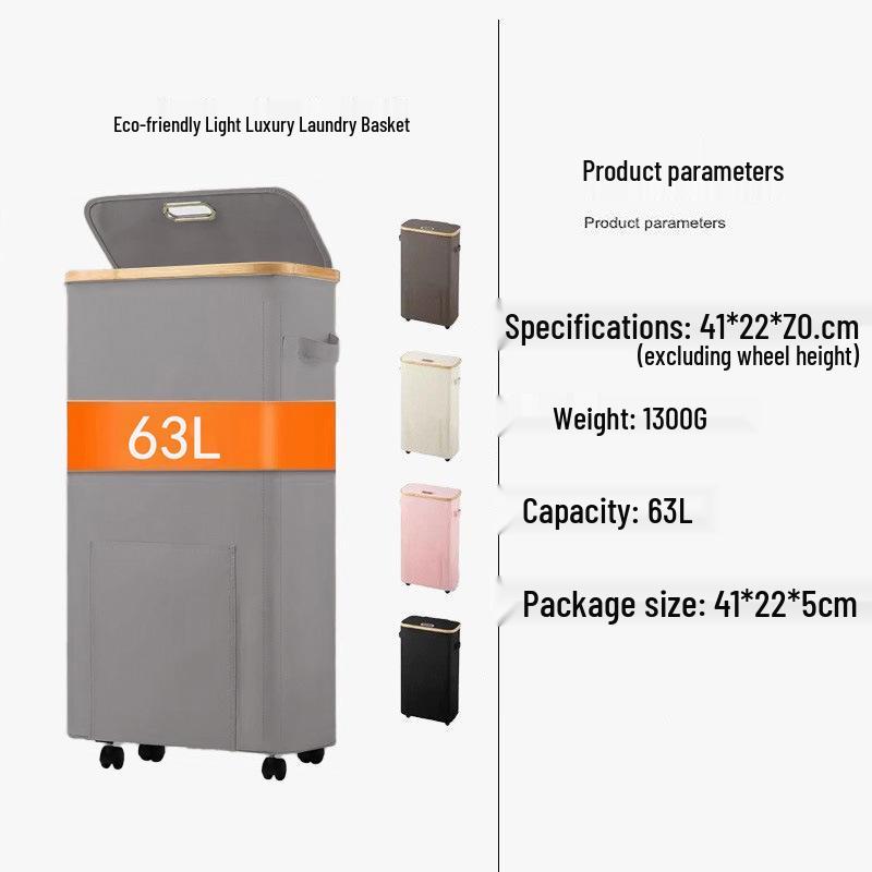 Foldable Bamboo Laundry Hamper with Lid - Oxford Cloth Dustproof Storage Basket