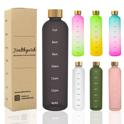 

Healthywish 1 Liter Water Bottle with Time Marker, Slim and Stylish Transparent Water Bottle (1000ml, Black)