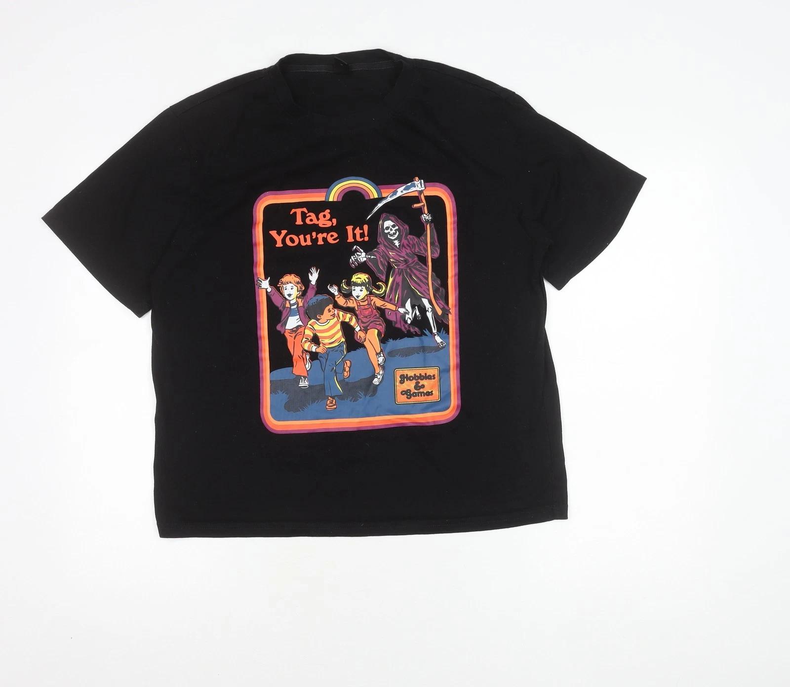 Romwe Men s Black Halloween Retro Graphic T-Shirt Size S M