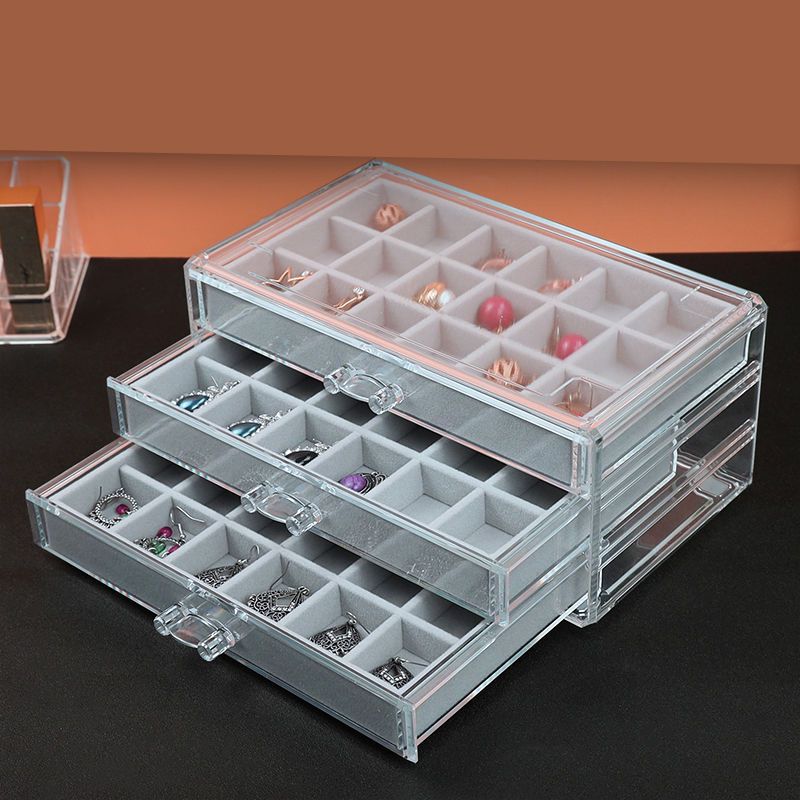 Transparent Jewelry Box Organizer Velvet Drawer Jewelry Boxes Storage Ring Necklace Bracelet Earrings Display Stand Accessories