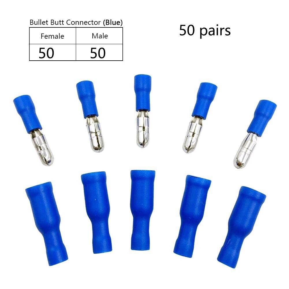 50pcs Assorted Insulated Female & Male Crimp Wire Terminals Brass Insulated Male Female Bullet Quick Splice Wire Terminals Wire