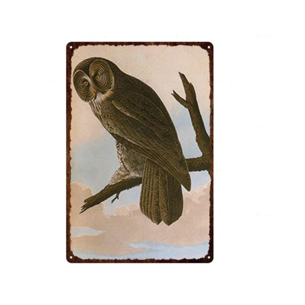 Metal Sign Owl on Branch Retro Style 20x30 cm Wall Decor Vintage Tin Plate Art