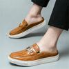 Luxury Designer New Men Half Slippers Loafers Casual Charm Crown Patent Leather Mules Moccasins Breathable Soft Slip on Shoes