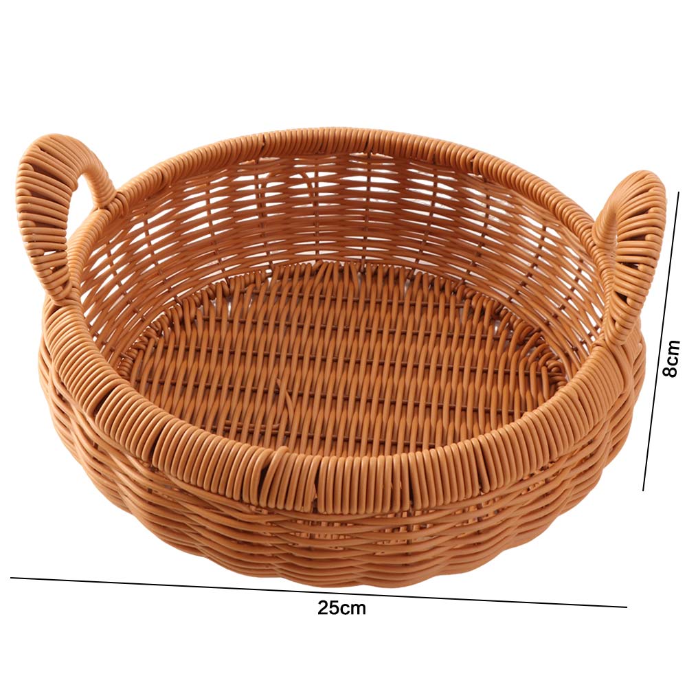 Large Capacity Imitation Rattan Storage Basket Plastic Handmade Handwoven Rattan Storage Tray Decorative with Handle