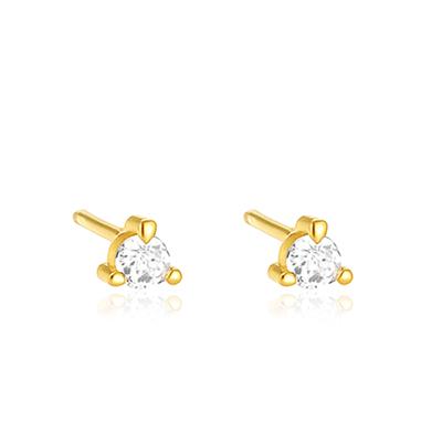 Classic Round Solitaire Stud Earrings - 925 Sterling Silver Yellow Plated