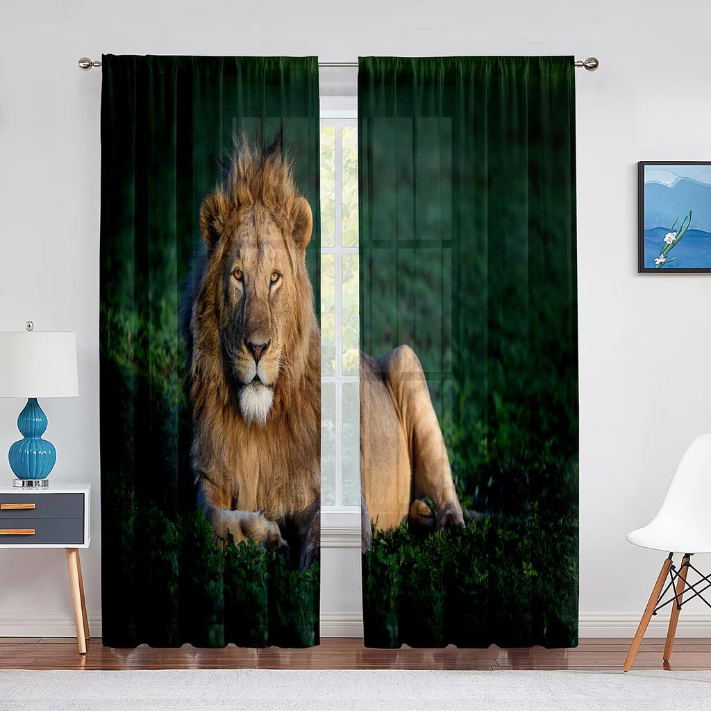 Lion Majestic Wildlife King Chiffon Sheer Curtains for Living Room Bedroom Home Decoration Window Voiles Tulle Curtain Drapes