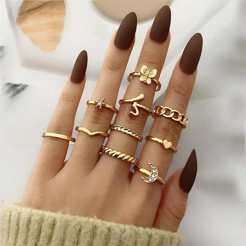 New Fashion Creativity Resin Wine Red Large Size Turn The Finger Rings Five-Piece Set for Wonen Inlay Zircon Rings Set Zircon
