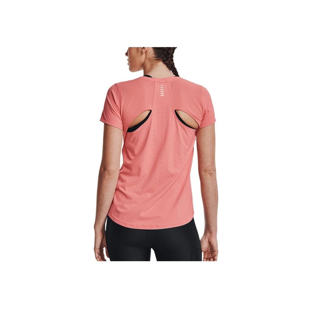 Under Armour Πίσω Κούφια Διαπνέον Ελαστικό Τρέξιμο Ντοπαμίνη Στενή Εφαρμογή Στρογγυλή Λαιμόκοψη Προπόνηση Κοντομάνικο T-Shirt Γυναικείο T-Shirt Ροζ 1369764-603