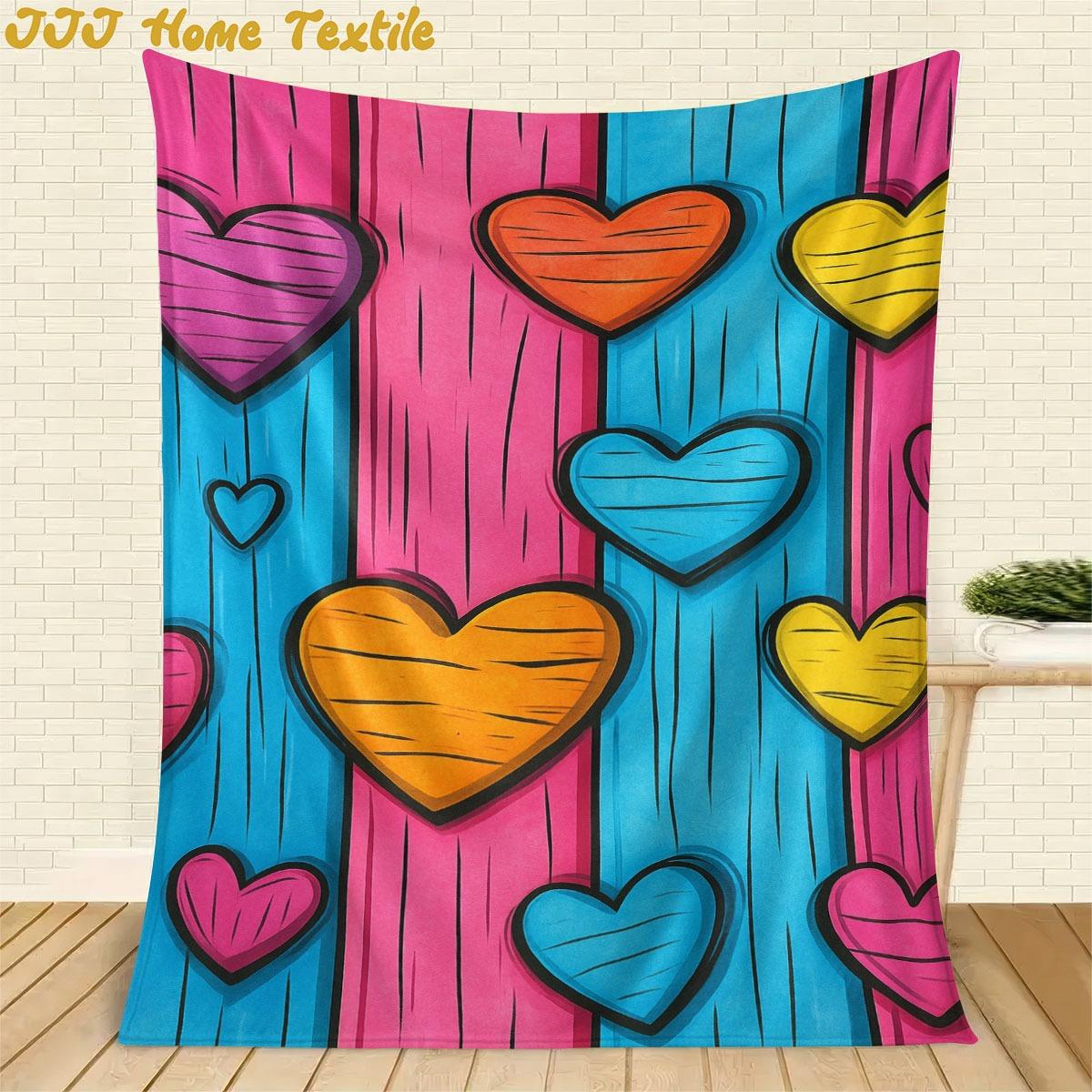 

Colorful heartshaped stripe pattern Flannel printed blanket suitable for all seasons suitable for living office sofa and travel 75x100cm