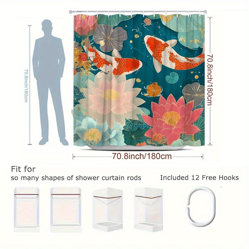 1Pc For Lotus Koi Pattern Shower Curtain, Bright Colors, Natural Scenery, Add Artistic Atmosphere, Suitable For Bathtub Partitio