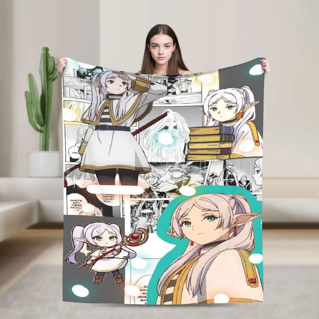 Frieren Anime Flannel Blanket Funny Throw Blankets for Home Hotel Sofa xcm Rug Piece