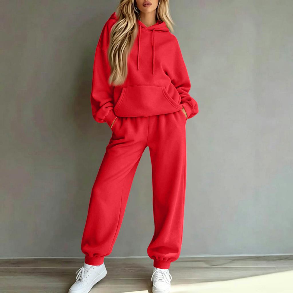 Women's Casual Loose Fit Lined Hoodie and Track Pants Two Piece Set